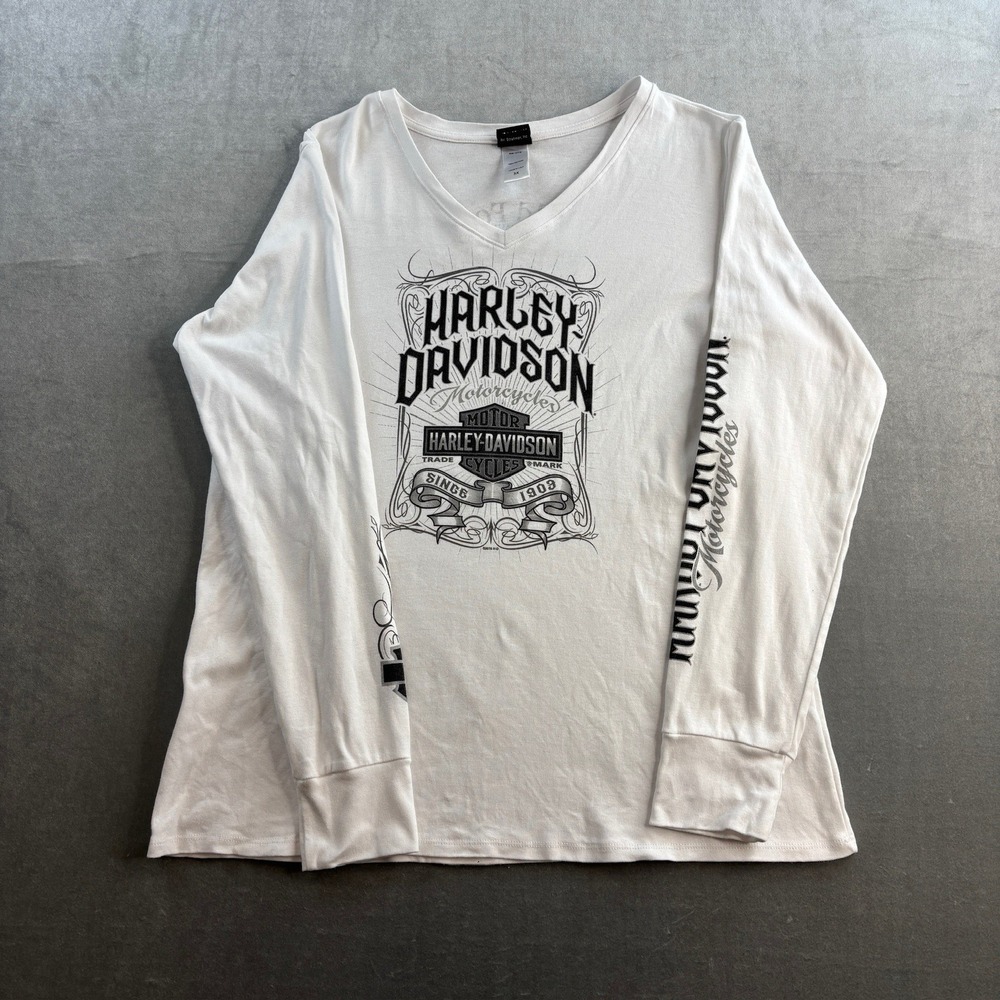 Harley Davidson Long Sleeve Shirt Old Fort Arkansas Graphic White 3XL USA